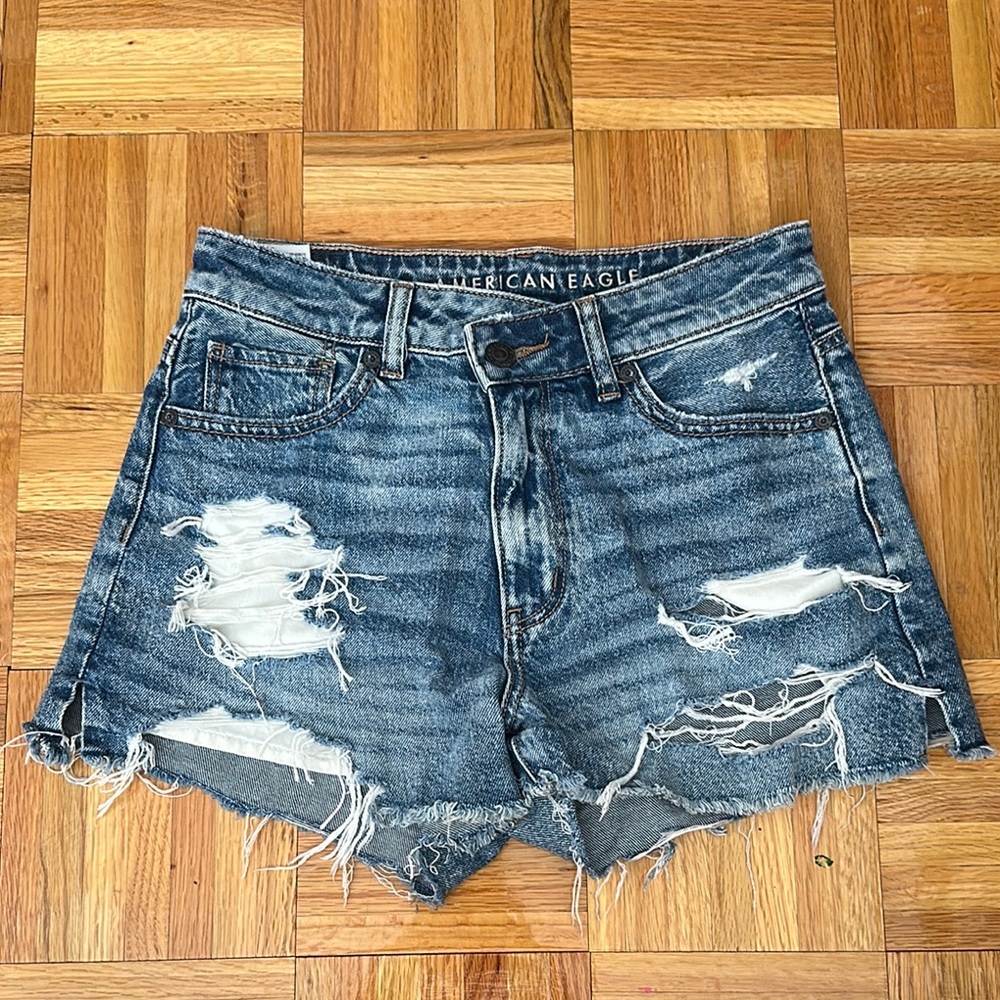 American Eagle Medium Wash Ripped Jean Shorts